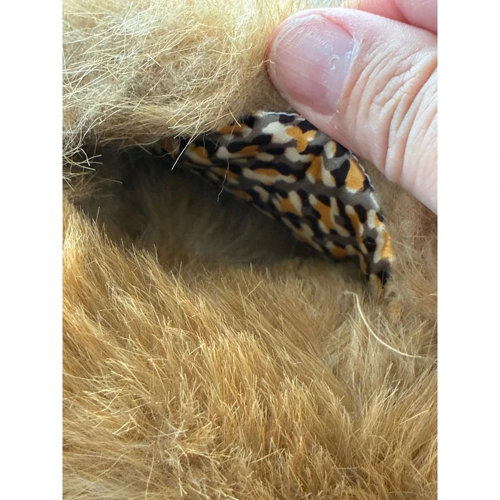 Banana Republic Faux Fur Stole Cognac Brown Animal Print Silk Lining Scarf